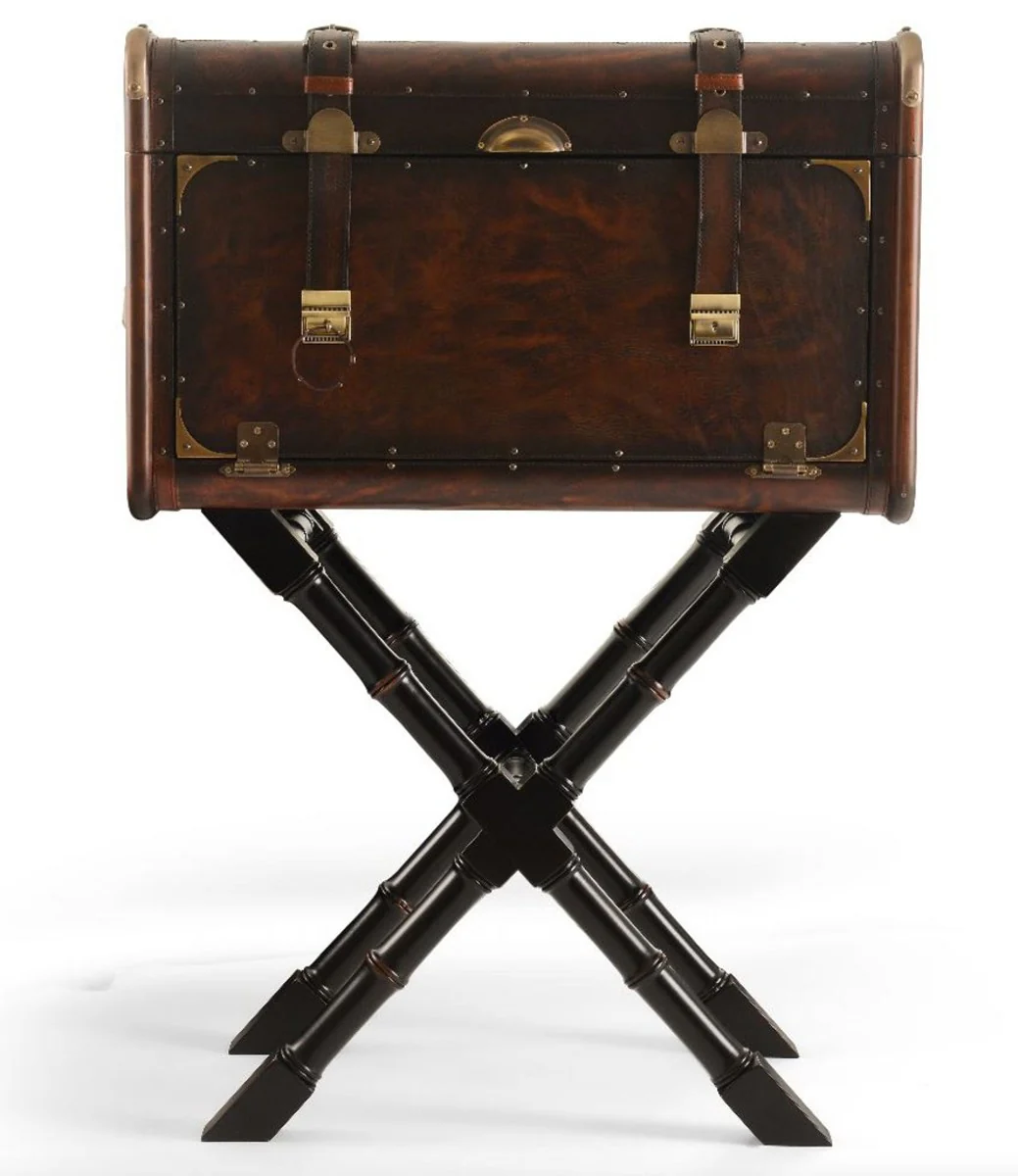 Luxury leather minibar in suitcase look dark brown / black / brass 45.5 x 45.5 x H. 73 cm - real leather minibar - bar furniture - real leather furniture - luxury furniture in suitcase look