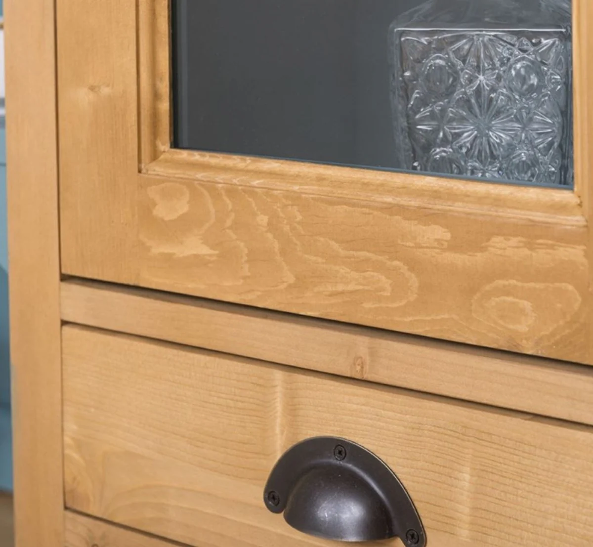 Country house style kitchen cabinet natural colors / light blue 180 x 50 x H. 197 cm - solid wood dining room cabinet - dining room furniture in country house style