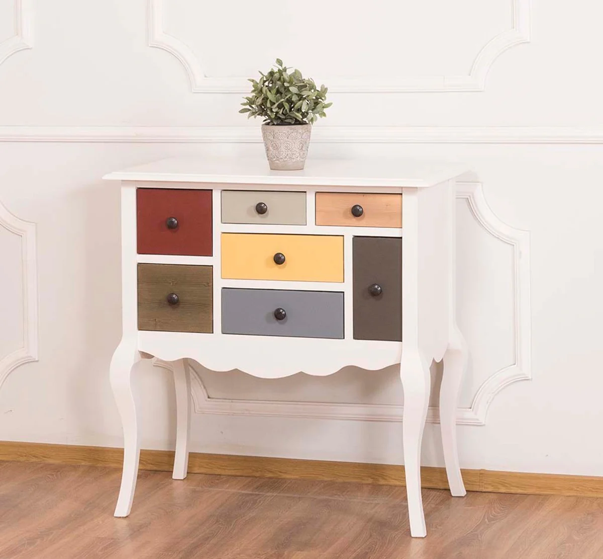 Designer chest of drawers with 7 drawers white / multicolored 80 x 48 x H. 82 cm - country house style furniture