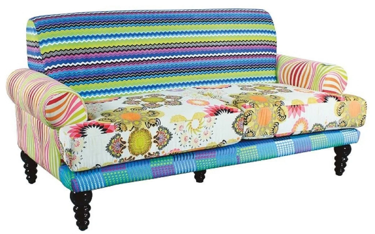 Designer living room sofa multicolored / black 185 x 87 x H. 90 cm - luxury furniture