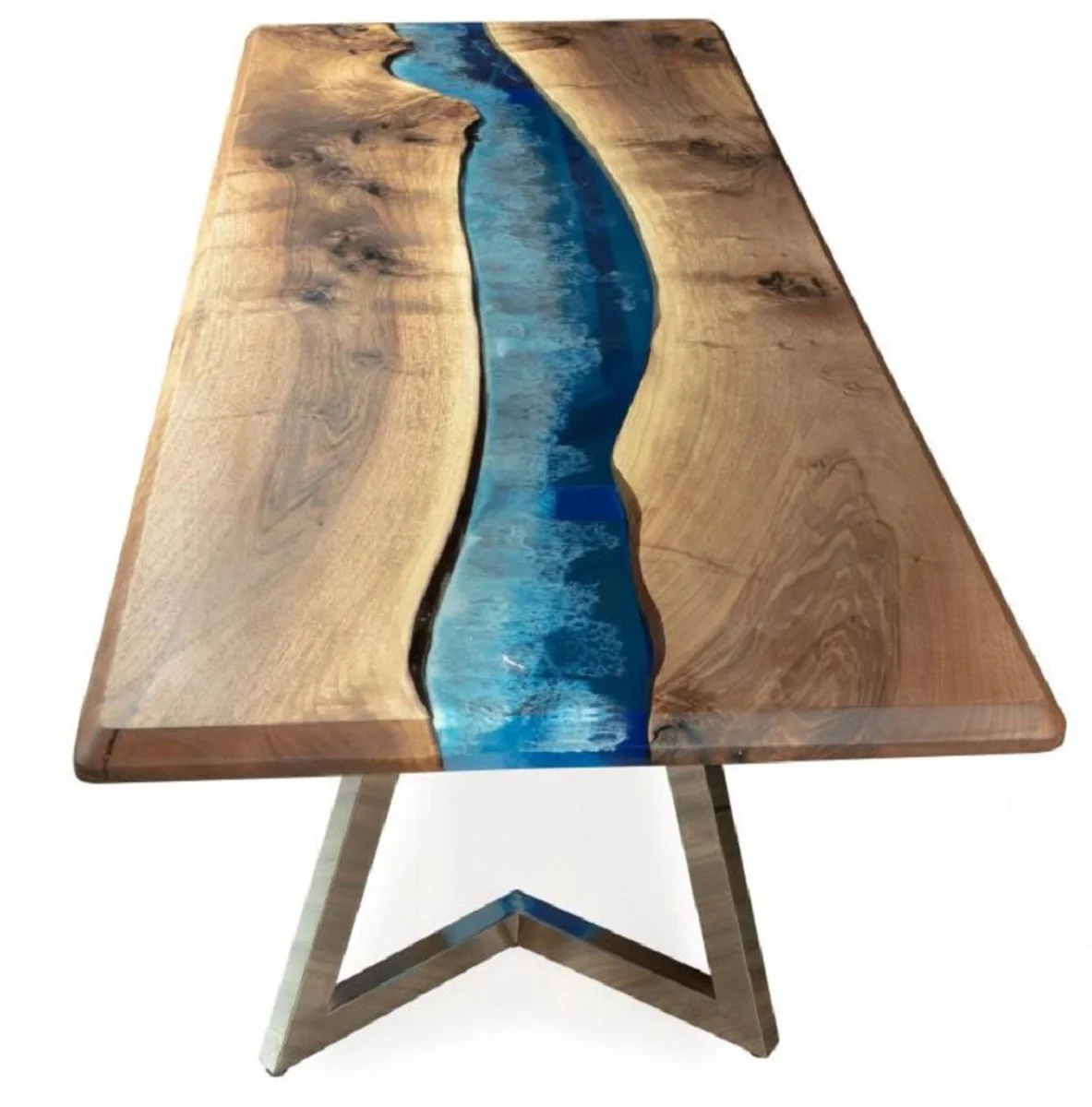 Luxury dining table brown / blue / silver 250 x 100 x H. 76 cm - Rectangular kitchen table with epoxy resin - Dining room furniture - Epoxy resin furniture - Luxury furniture