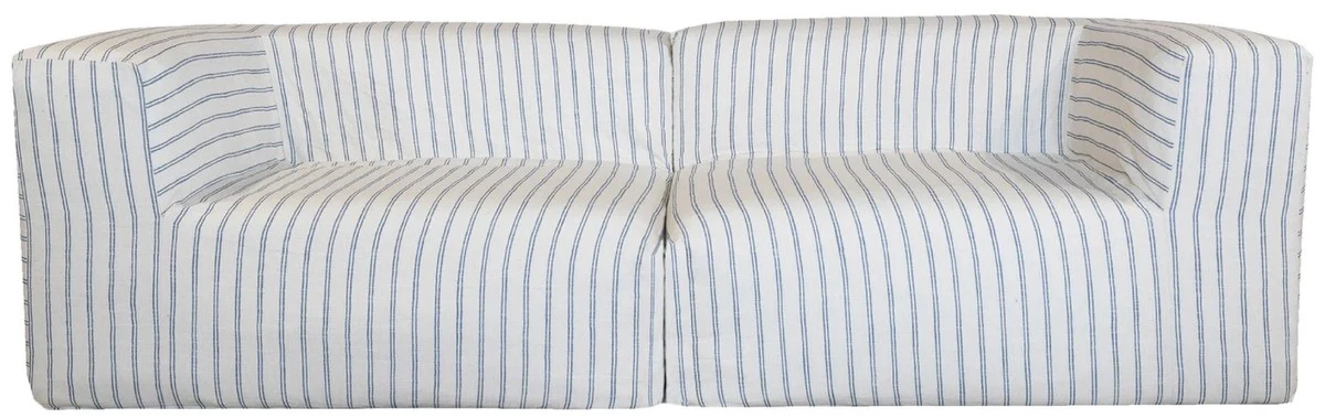 Luxury living room sofa with stripes white / blue 250 cm