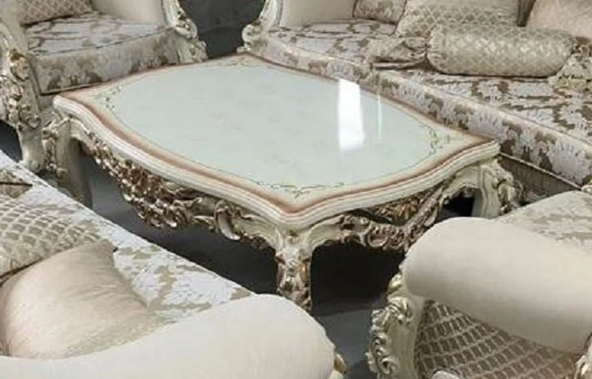 Luxury baroque coffee table white / brown / gold - magnificent solid wood living room table in baroque style - luxury living room furniture in baroque style - baroque furniture - baroque furnishings