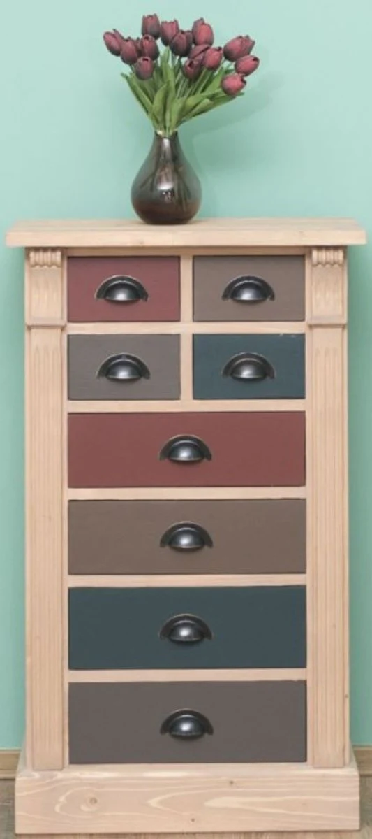 Country house style solid wood chest of drawers with 8 drawers natural color / multicolored 60 x 36 x H. 100 cm - country house style furniture