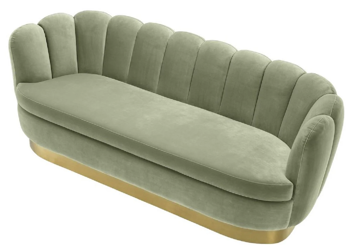 Luxury velvet sofa pistachio green / brass colored 225 x 90 x H. 80 cm - living room sofa - luxury quality