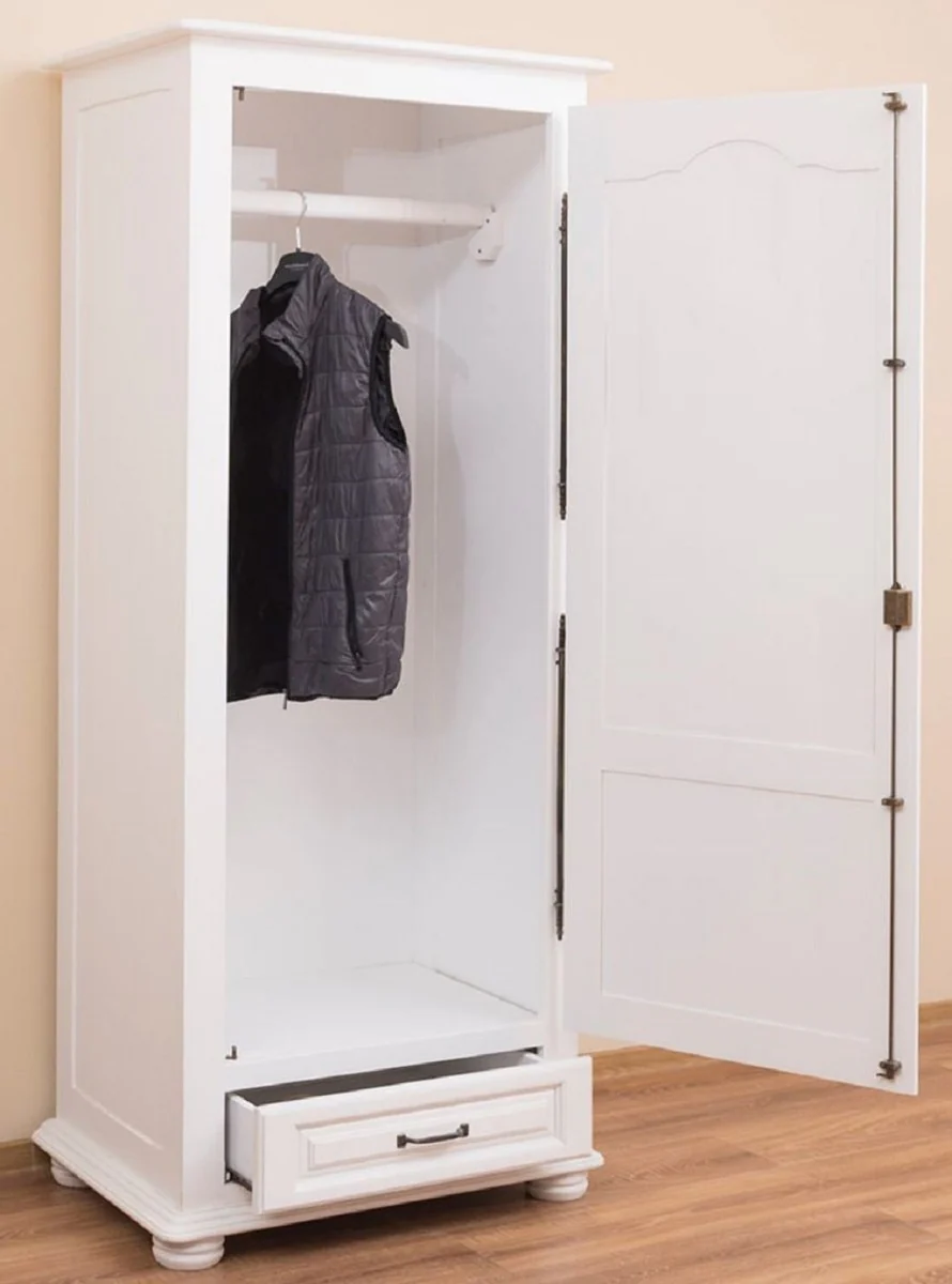 Country house style bedroom cupboard / wardrobe with door and drawer white 79.5 x 54 x H. 186 cm - bedroom furniture