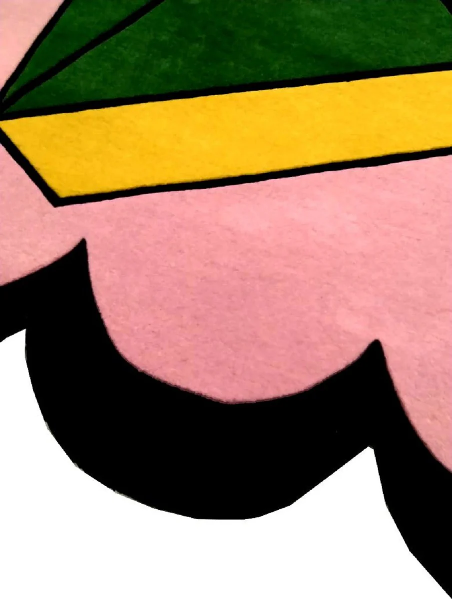 Designer Wollteppich Rosa / Grün / Gelb / Schwarz 200 x 300 cm - Wohnzimmer Teppich mit Design - Luxus Kollektion