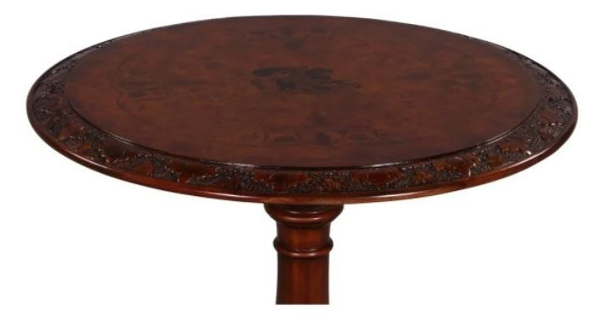 Luxury Art Nouveau mahogany side table brown Ø 50 x H. 74 cm - living room furniture