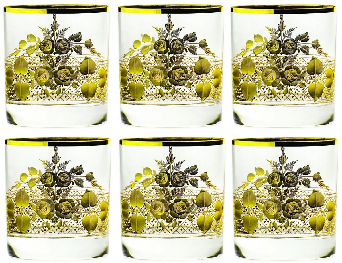 Luxury Baroque Whiskey Glass Set of 6 Gold Ø 8 x H. 9 cm - Handmade and hand-engraved whiskey glasses - Hotel & Restaurant Accessories - Luxury Quality