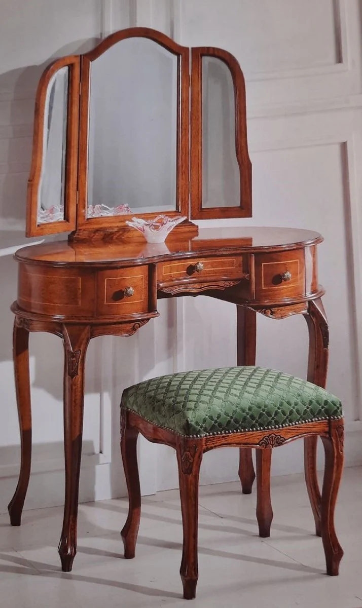 Luxury Baroque Bedroom Set Green / Brown - 1 Baroque Dressing Table & 1 Baroque Mirror & 1 Baroque Stool - Baroque Bedroom & Hotel Furniture - Luxury Quality - Made in Italy