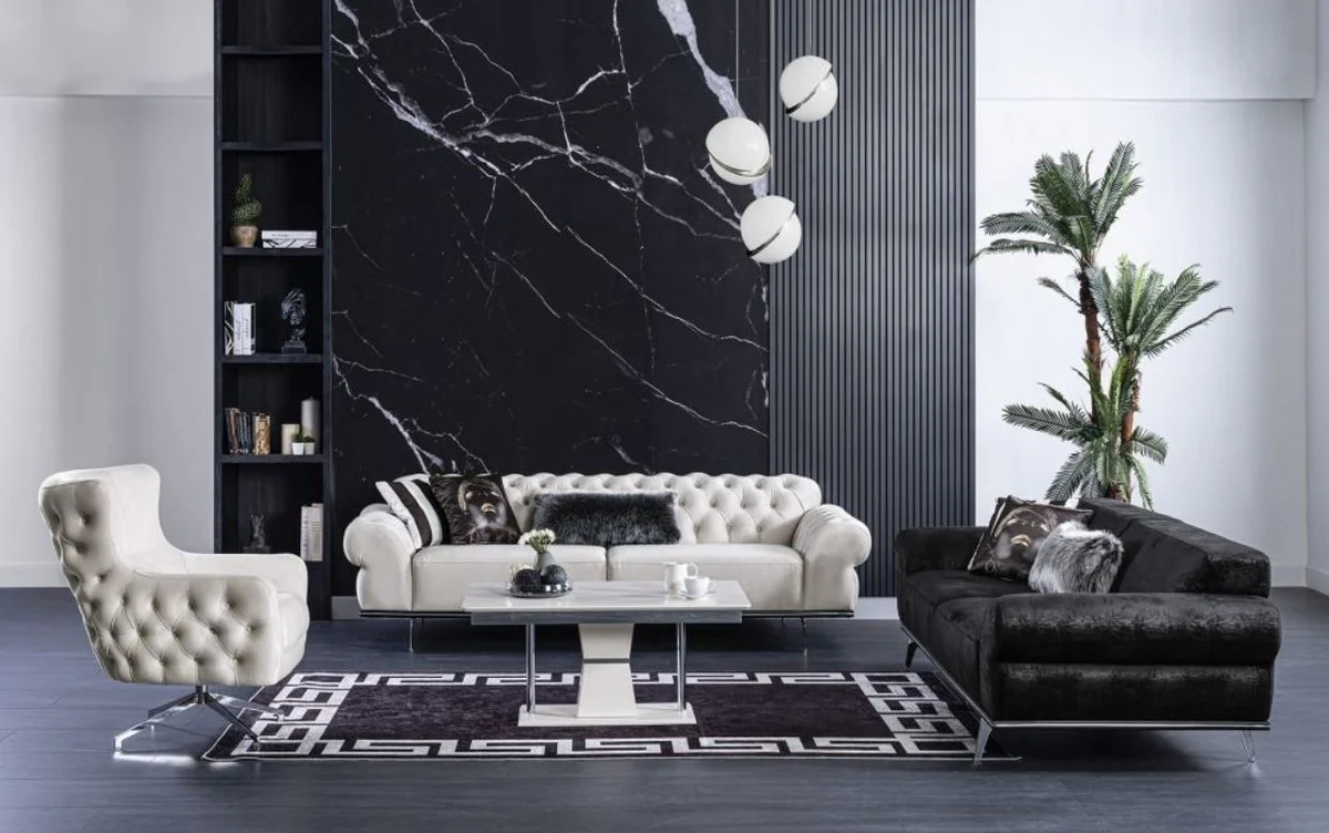 Luxury Art Deco living room sofa black / silver 240 x 95 x H. 63 cm - Luxury living room furniture