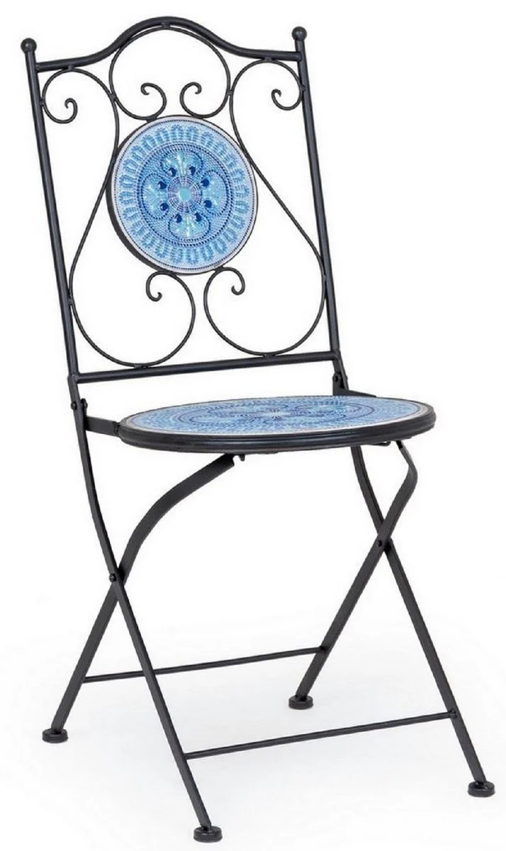 Art Nouveau garden chair set of 6 black / blue / white 39 x 47 x H. 92 cm - folding chairs with ceramic plates - nostalgic garden & catering furniture