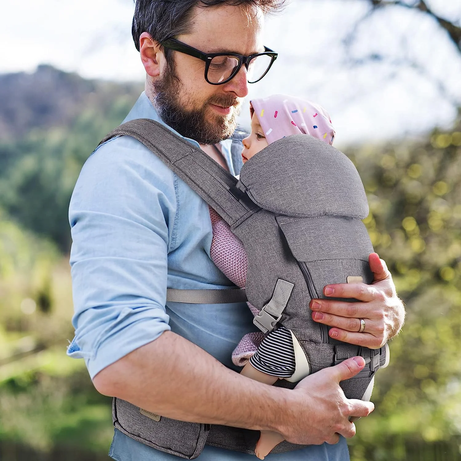 Baby – Tragehilfe, 6-in-1-Babytrage mit Taillenhocker, Babytrage mit Hüftsitz zum Stillen, Einheitsgröße – passend für Neugeborene, Säuglinge und Kleinkinder (blau)