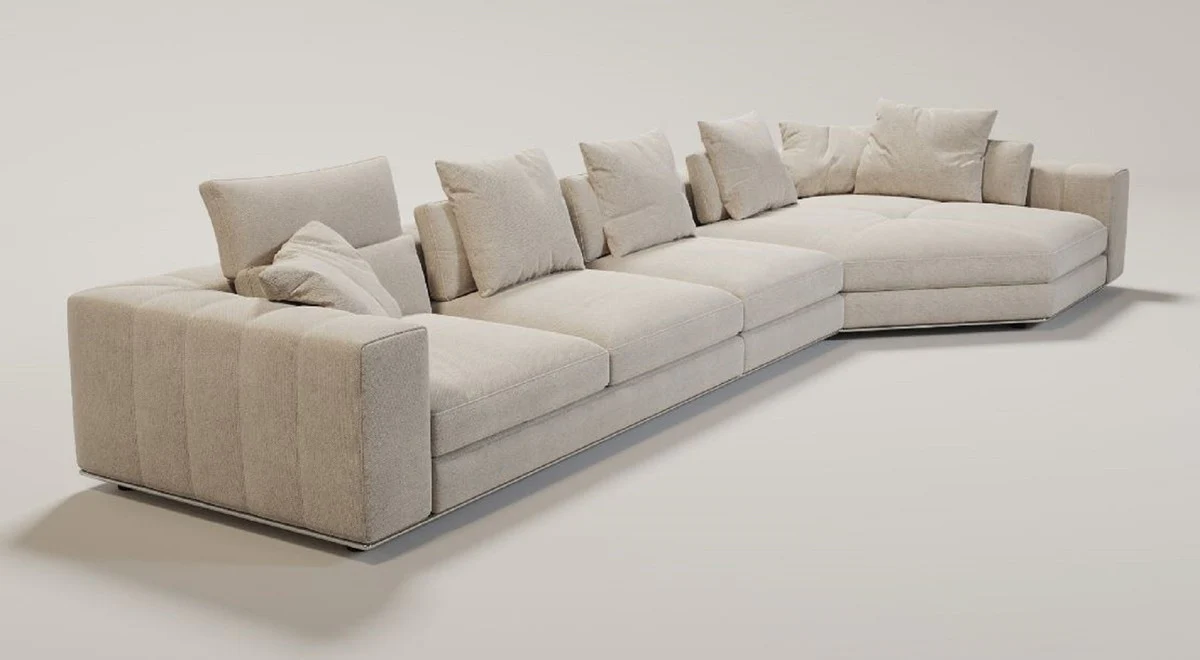 Luxury living room sofa with cushions beige / silver 400 x 130 x H. 56 cm - Luxury living room furniture