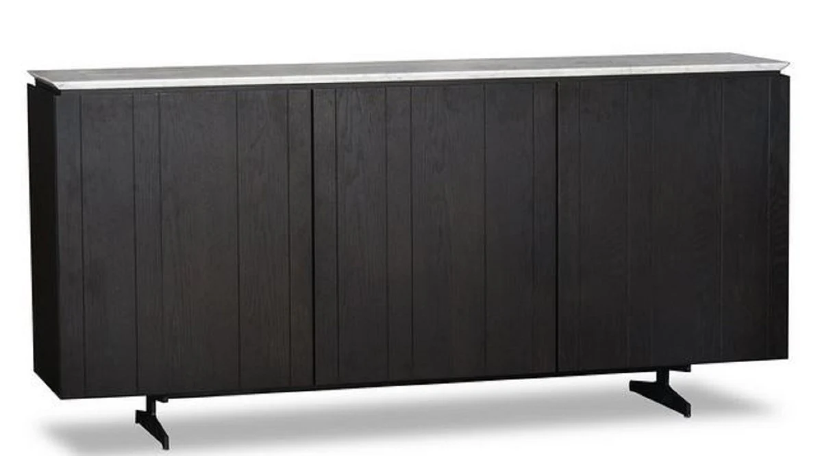 Luxury sideboard with 3 doors and marble top black / gray 179 x 40 x H. 80 cm - living room cabinet - luxury quality