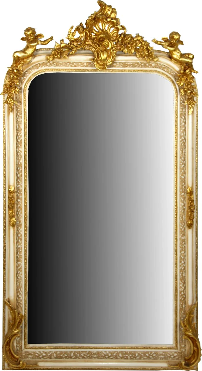 Baroque wall mirror antique style cream / gold 85 x H. 160 cm - Magnificent baroque mirror with beautiful decorations