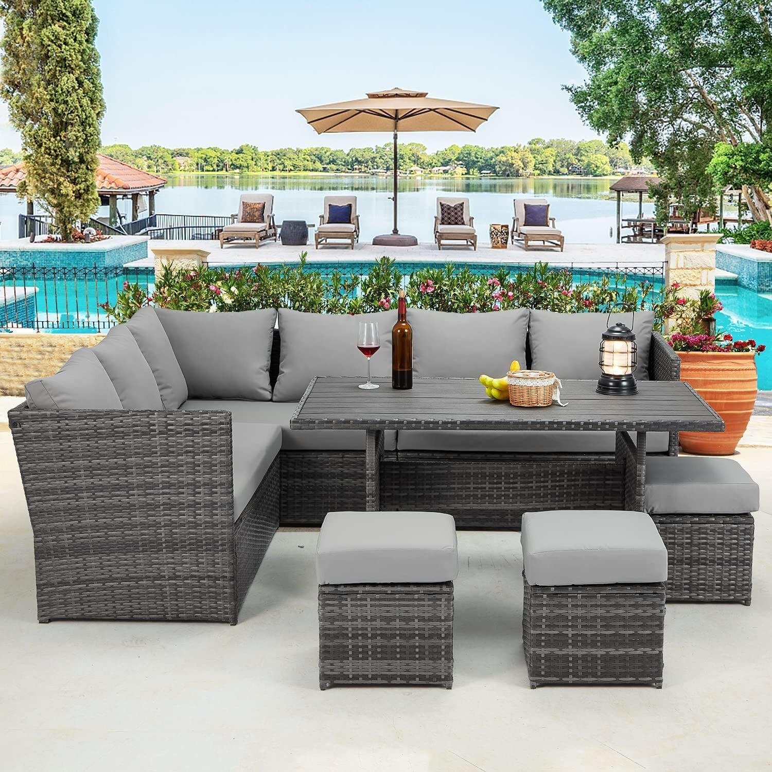 Hinesville Wicker/Rattan 1320 - Person Sitzgruppe mit Kissen
