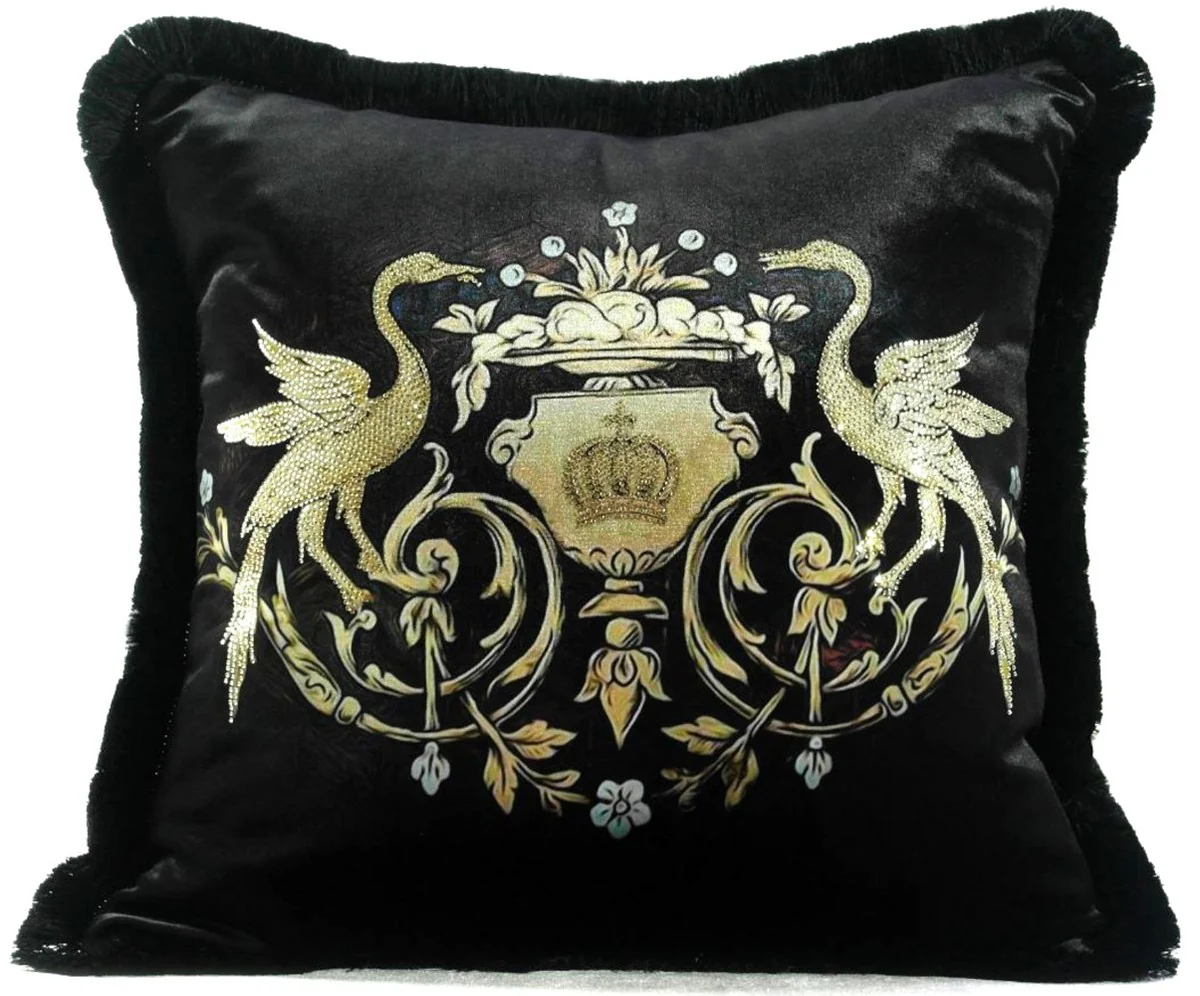 Harald Glööckler luxury decorative cushion Pompöös by Krone & Schwanen with rhinestones black / gold - finest velvet fabric - Glööckler cushion