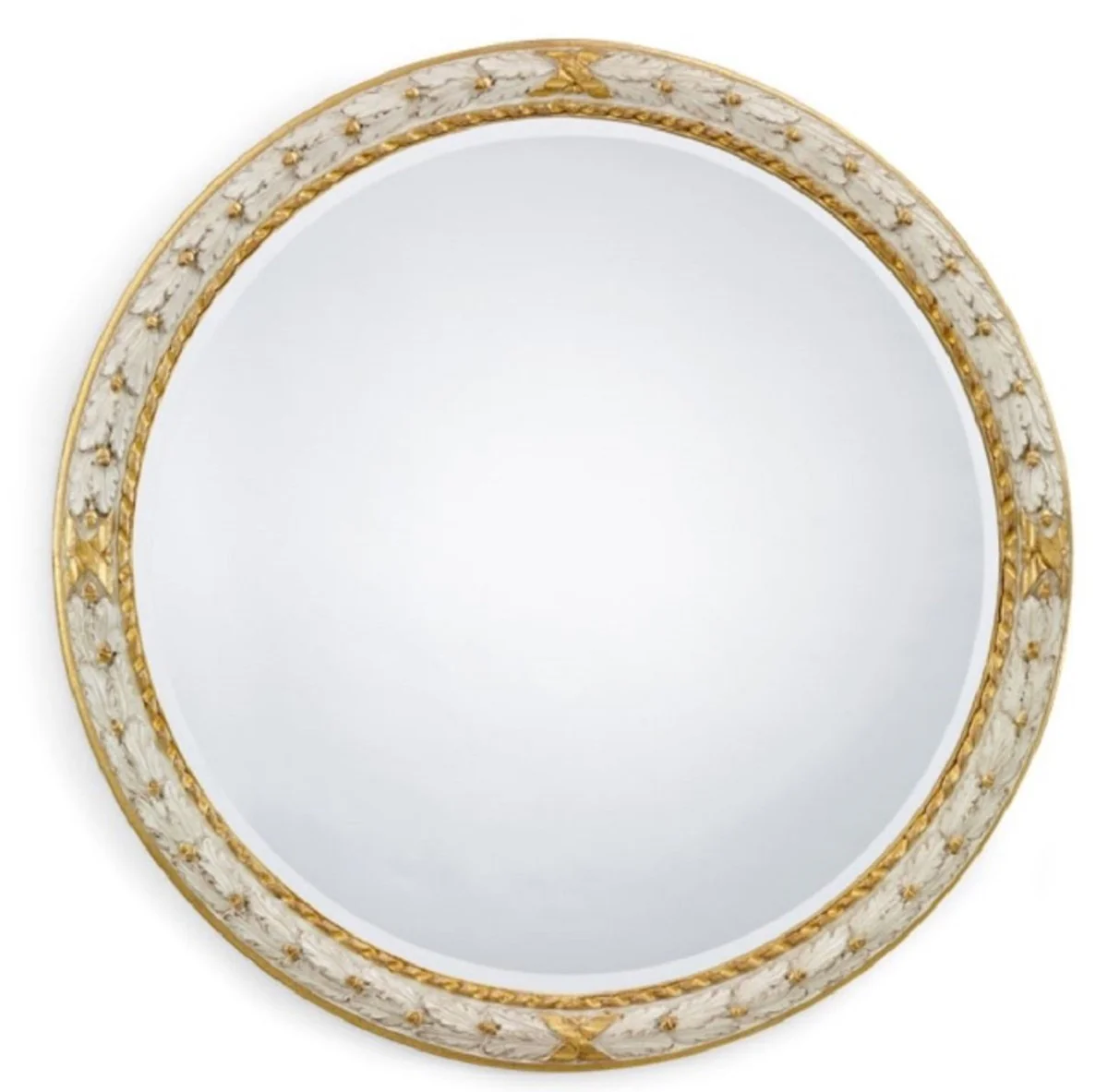 Luxury Baroque Mirror White / Gold - Round Italian Baroque Style Wall Mirror - Luxury Furniture in Baroque Style - Luxury Quality - Made in Italy