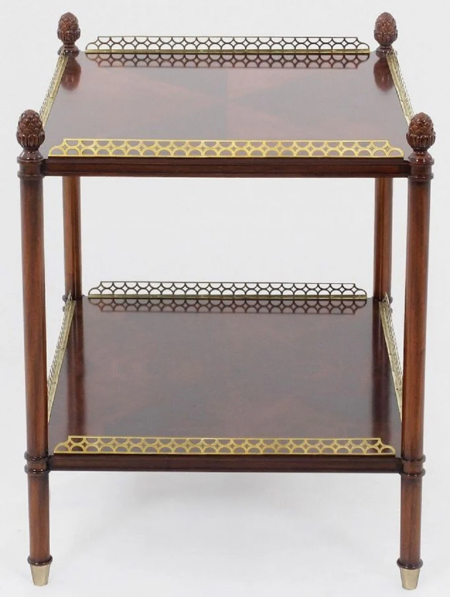 Luxury Art Nouveau side table brown / gold / brass 69 x 57 x H. 71 cm - Noble mahogany table - Living room furniture - Luxury quality