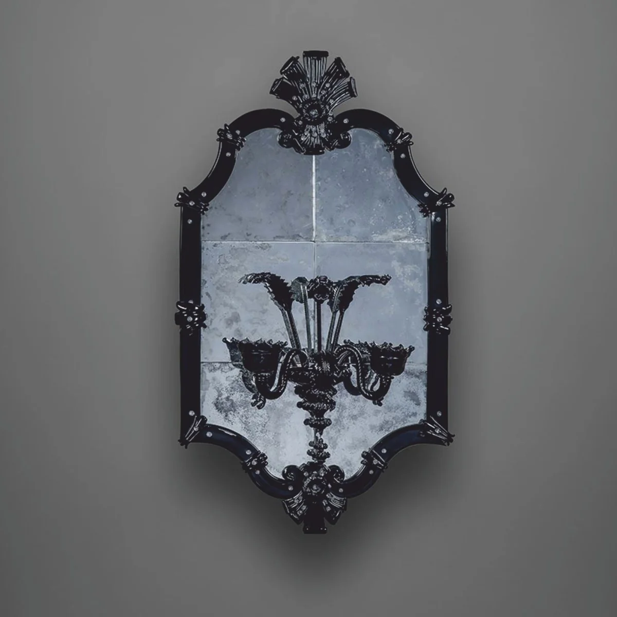 Luxury baroque mirror with double wall light black H. 110 cm - Made in Italy