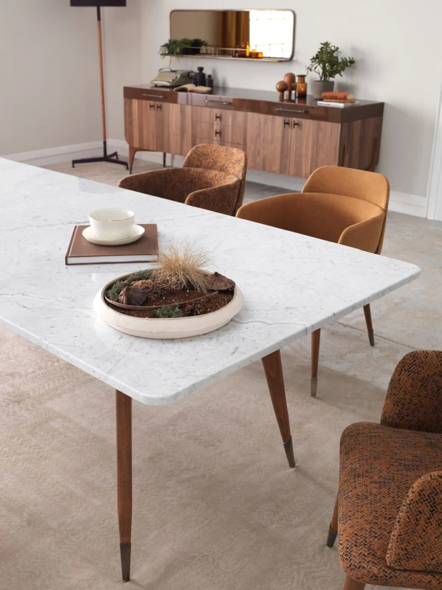 Luxury dining table white / brown 240 x 100 x H. 75 cm - Rectangular dining room table with marble top - Dining room furniture - Luxury furniture - Luxury dining room furnishings