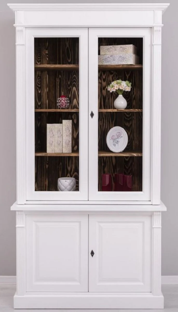 Country house style cabinet white / dark brown 120 x 50 x H. 228 cm - solid wood display cabinet - country house style solid wood furniture