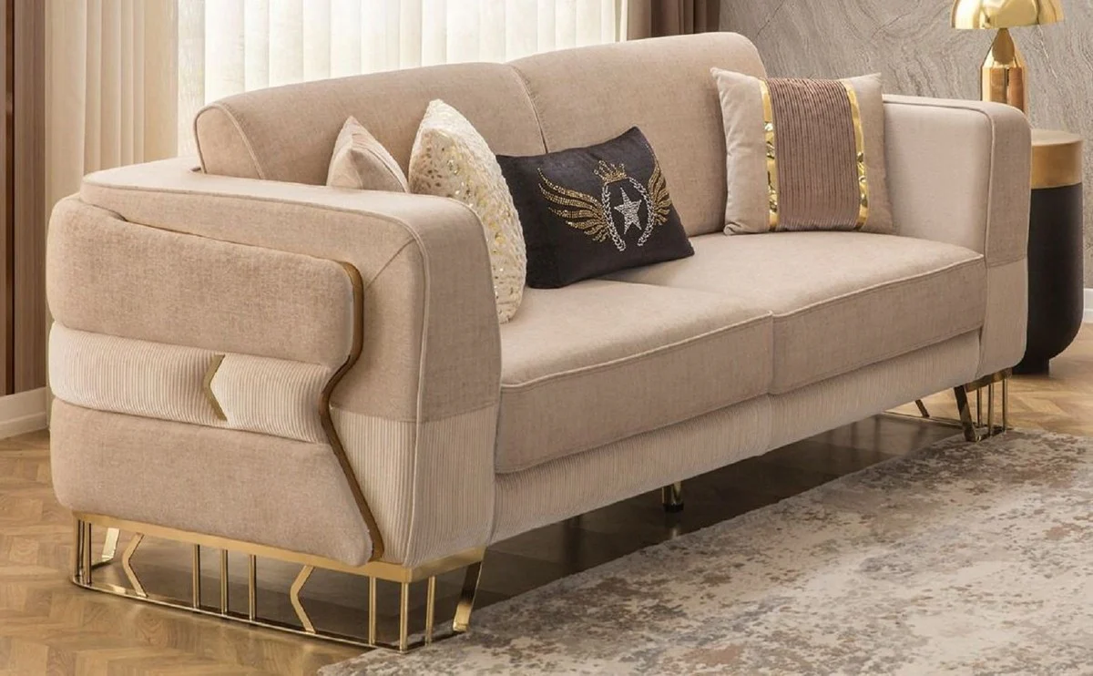 Luxury sofa light brown / gold 230 x 90 x H. 77 cm - living room sofa - hotel sofa - living room furniture - hotel furniture - luxury furniture - living room furnishings - luxury furnishings