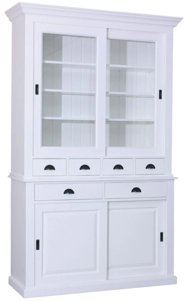 Country house style kitchen cabinet white 142 x 48 x H. 225 cm - 2-part kitchen cabinet with 4 sliding doors and 6 drawers
