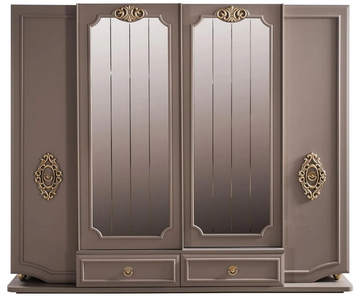 Luxury baroque bedroom wardrobe gray / gold 267 x 73 x H. 223 cm - noble solid wood wardrobe - bedroom furniture in baroque style - luxury quality