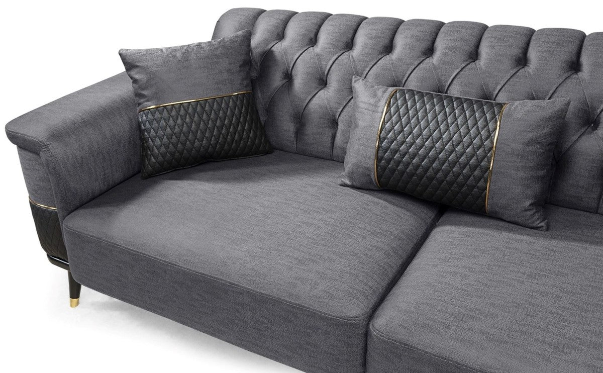 Luxury sofa bed gray / black / gold 225 x 94 x H. 83 cm - Modern living room sofa - Living room furniture