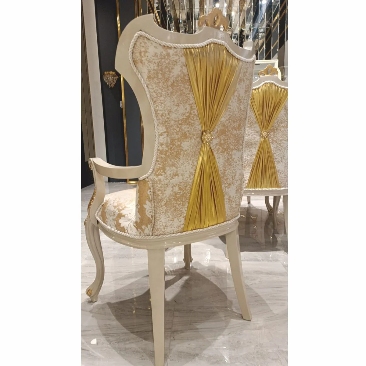 Luxury Baroque Dining Room Set Gold / Gray - 1 Baroque Dining Table & 6 Baroque Dining Chairs