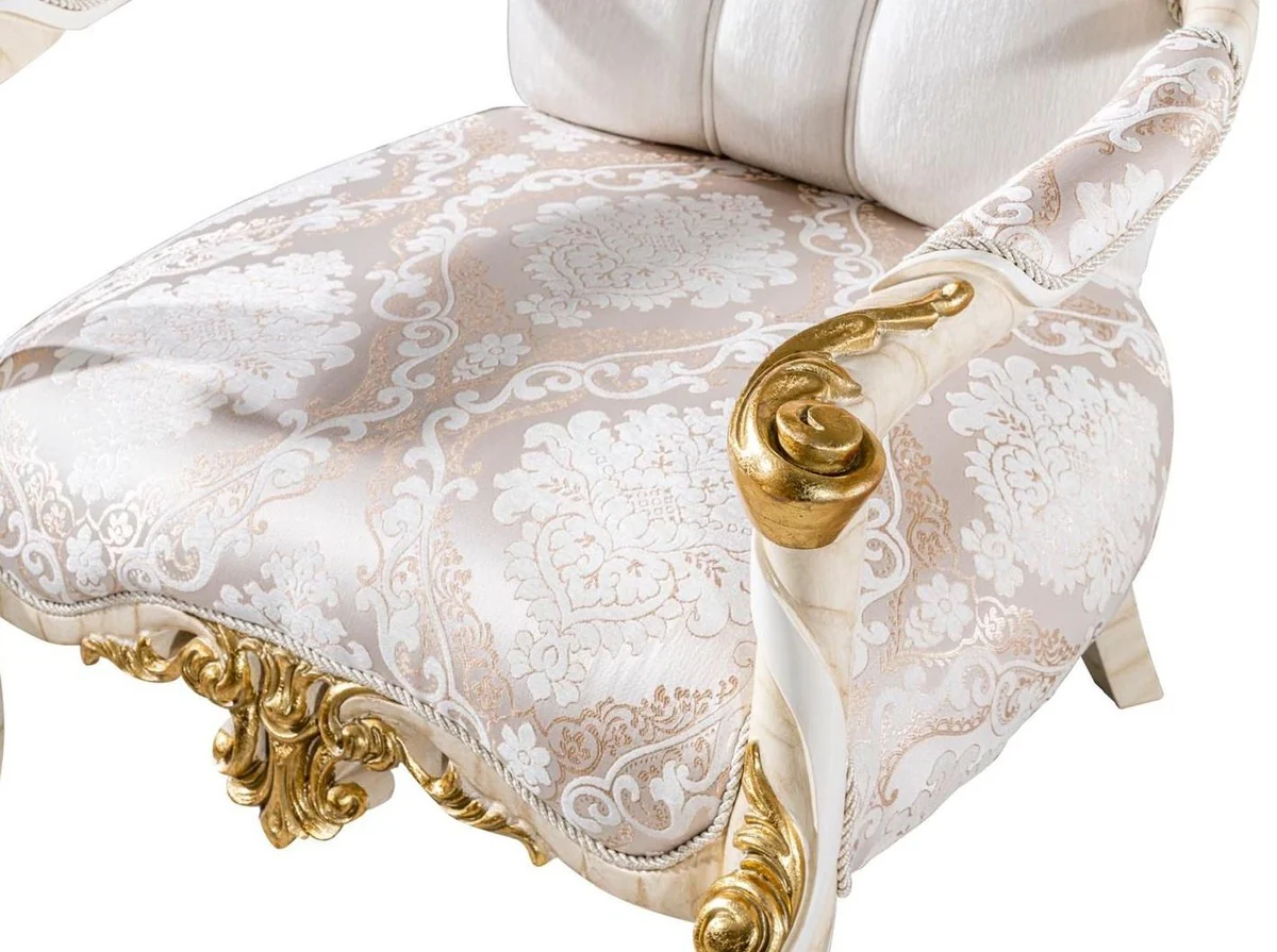 Luxus Barock Wohnzimmer Set Weiß / Braun / Weiß / Beige / Gold - 2 Barock Sofas & 2 Barock Sessel & 1 Barock Couchtisch - Luxus Wohnzimmer Möbel im Barockstil - Barock Möbel