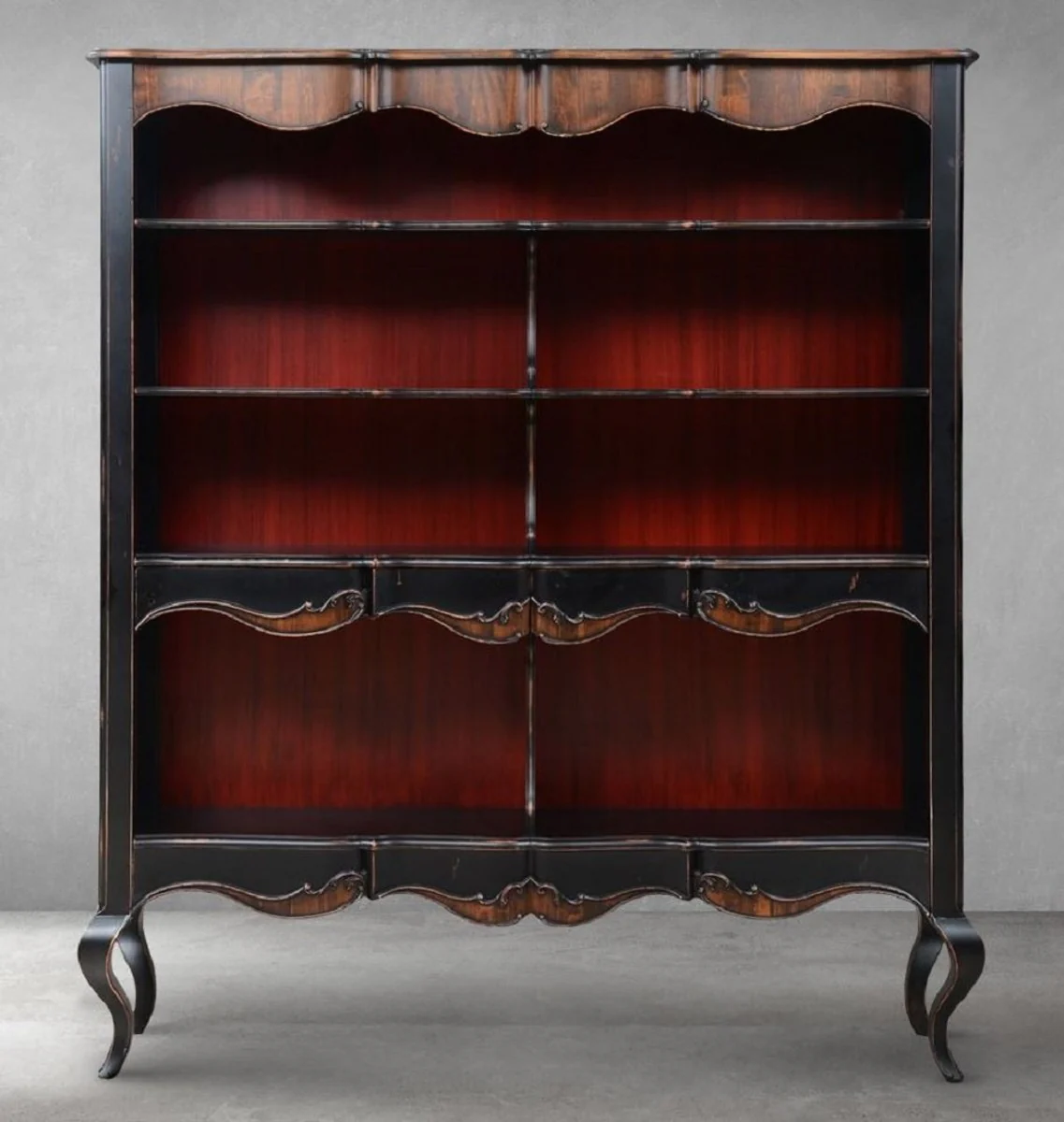 Luxury Baroque bookcase antique black / brown 176 x 45.5 x H. 207.5 cm - Baroque cabinet - Baroque shelf cabinet - Baroque living room furniture - Baroque office furniture - Baroque furnishings