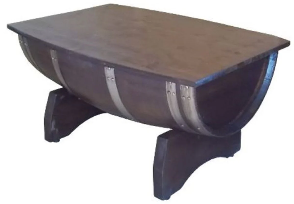 Luxury barrel coffee table brown / silver 100 x 86 x H. 55 cm - solid wood wine barrel table with folding table top - garden terrace catering furniture