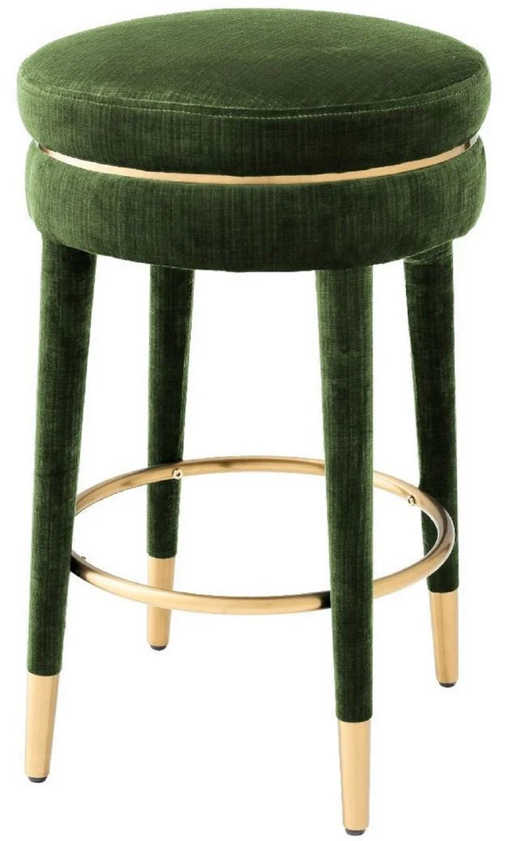 Luxury bar stool dark green / brass Ø 41 x H. 68 cm - Round velvet stool - Luxury furniture
