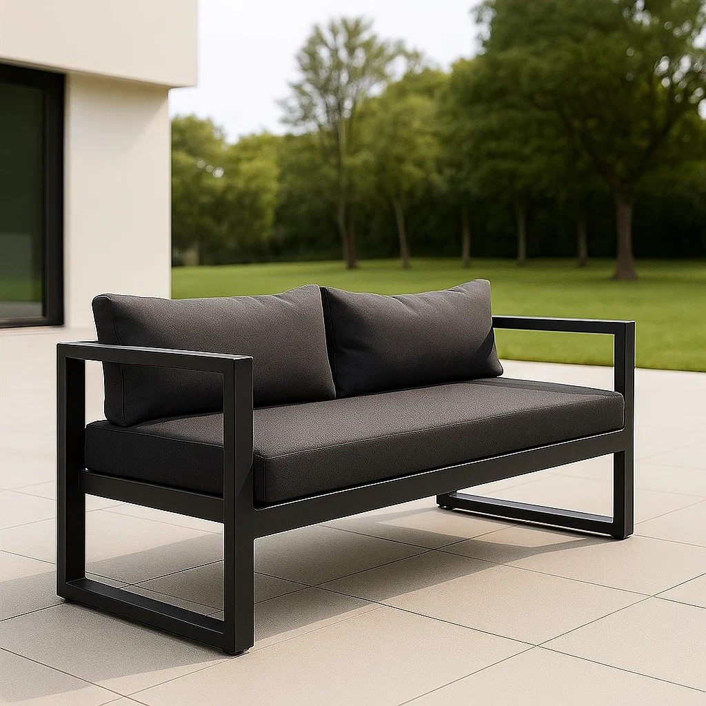 Gartensofa, schwarz, Aluminium und Polyester, geeignet für den Garten, 206 x 71 x 69 cm