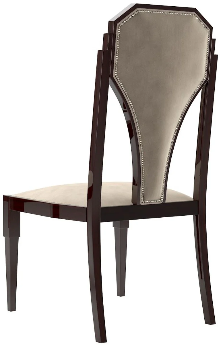 Luxury Art Deco dining room chair set beige / dark brown / silver 55 x 55 x H. 110 cm - Noble kitchen chairs set of 6 - Art Deco dining room furniture