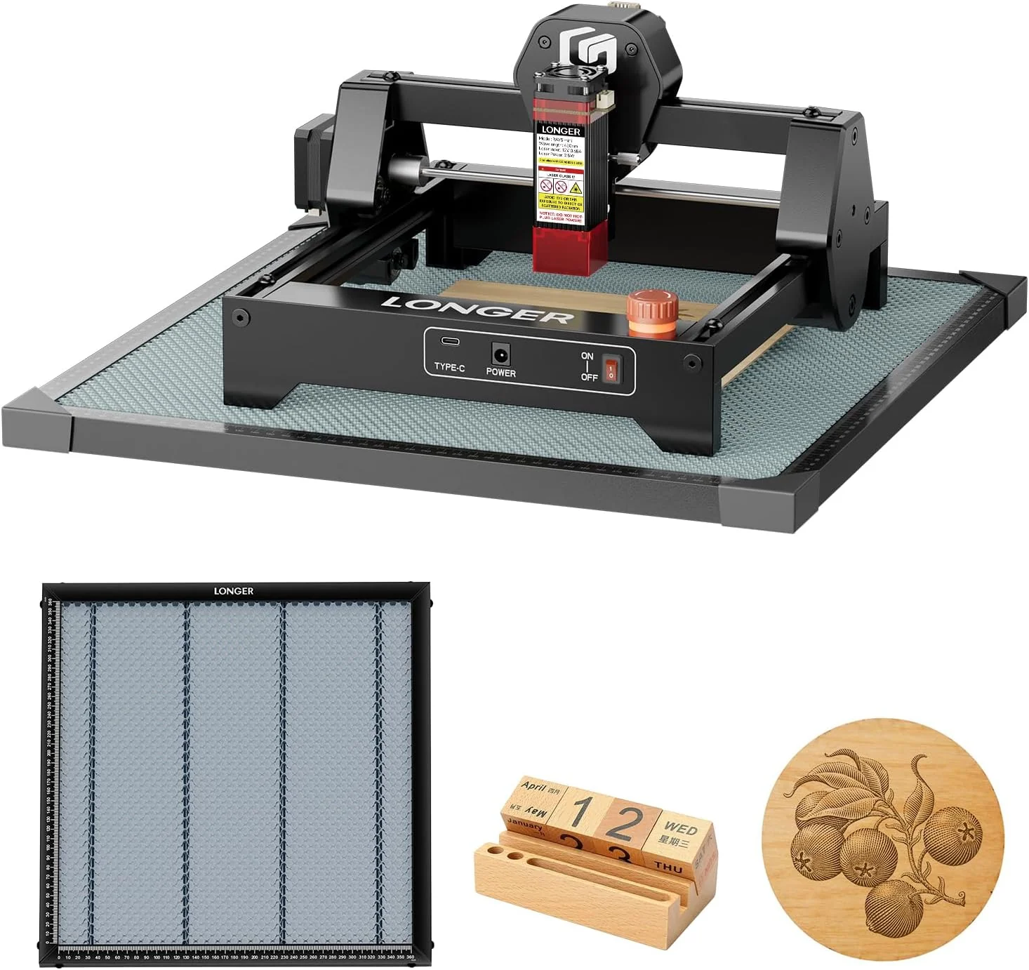 LONGER RAY5 Mini 2.5W Laser Engraver with 15.7x 15.7 Honeycomb Bed, 12000mm/min High Speed ​​Cutter for Wood, Metal, Acrylic, Leather, DIY CNC, 130x140mm Engraving Area, WiFi, Emergency Security