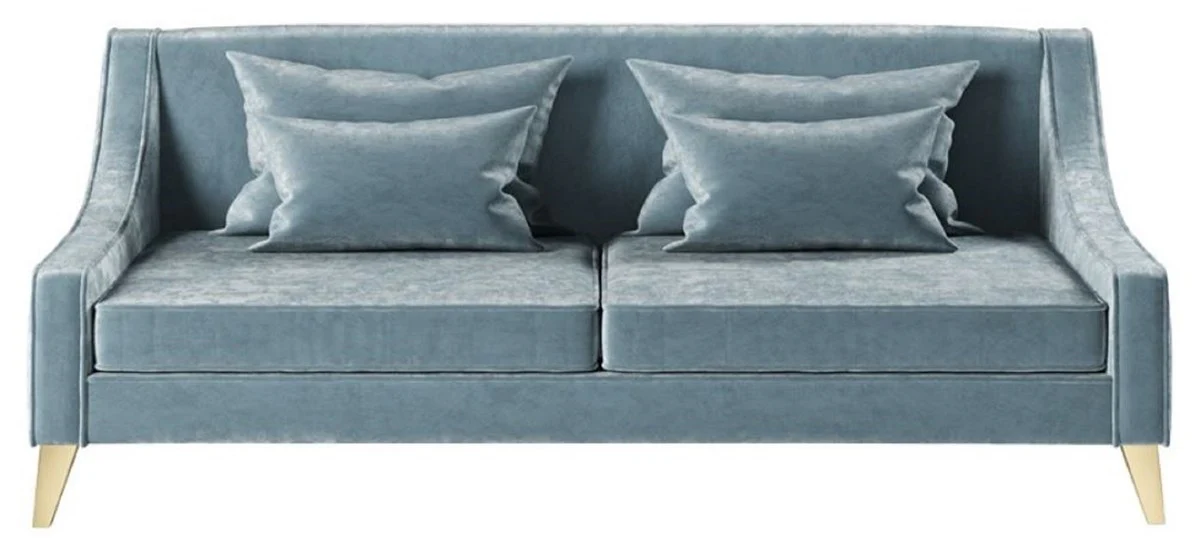 Luxury neoclassic sofa light blue / gold 152 x 97 x H. 85 cm - living room sofa - hotel sofa - living room furniture - hotel furniture - luxury furniture - neoclassic furniture