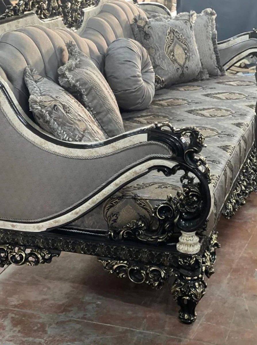Luxury Baroque Sofa Silver / White / Black / Gold - Magnificent Living Room Sofa - Baroque Style Living Room Furniture - Luxury Furniture in Baroque Style - Noble & Magnificent