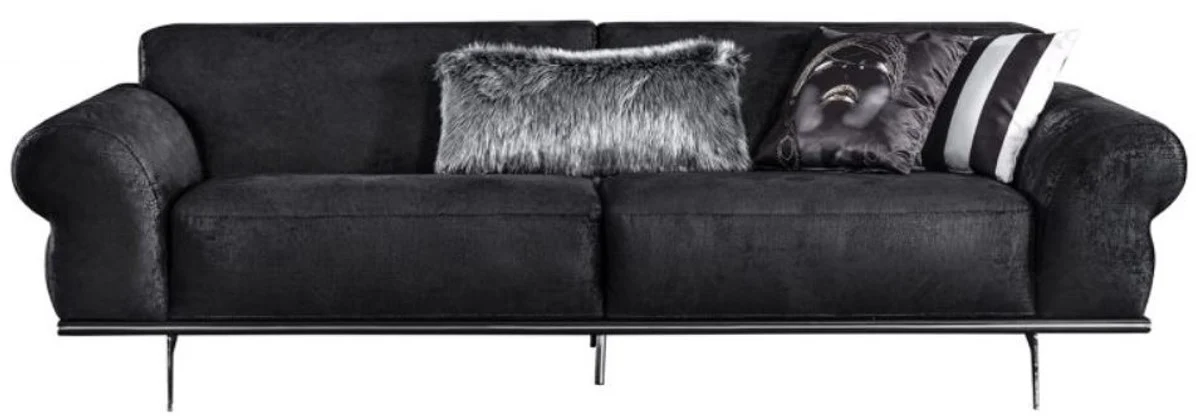 Luxury Art Deco living room sofa black / silver 240 x 95 x H. 63 cm - Luxury living room furniture