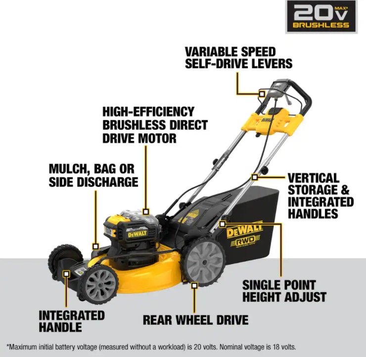 DEWALT 21 in. 20-Volt Akku-Elektro-Hand-Walking hinter Selbst angetriebene Mower mit zwei 12 Ah Flexvolt Batterien und Ladegerät