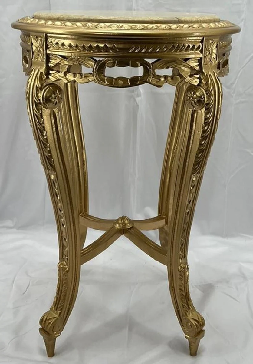 Baroque side table gold / cream - handmade antique style solid wood table with marble top - living room furniture in baroque style - antique style furniture - baroque furnishings - baroque furniture