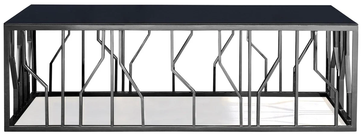 Luxury coffee table silver / black 125 x 65 x H. 43 cm - Rectangular stainless steel living room table with glass top - Living room furniture - Luxury quality