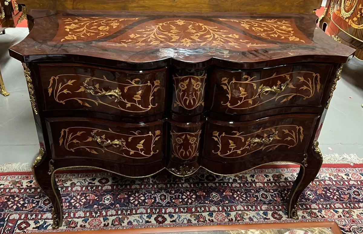 Baroque chest of drawers dark brown / brown / gold - handmade antique style solid wood chest of drawers with 2 drawers - baroque living room furniture