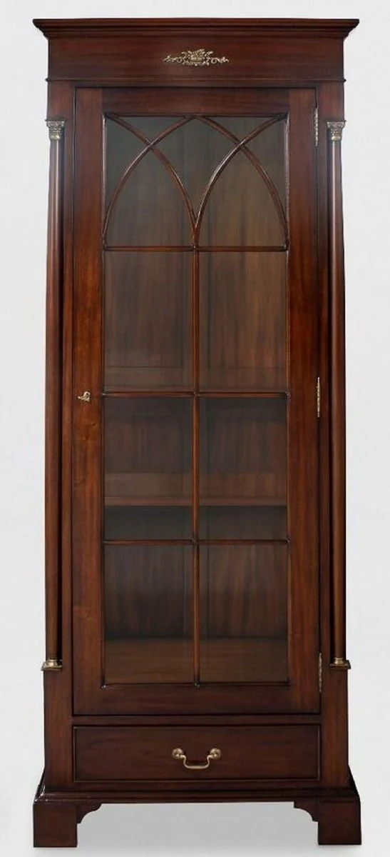 Luxury display cabinet dark brown 70 x 45 x H. 192 cm - Mahogany display cabinet with glass door and drawer - Luxury mahogany living room furniture