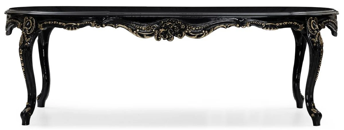 Luxury Baroque Dining Room Set Cream / Black / Gold - 1 Baroque Dining Table & 6 Baroque Dining Chairs - Luxury Dining Room Furniture in Baroque Style - Magnificent Baroque Dining Room Furniture