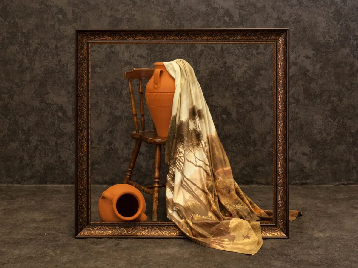 Luxury curtain set landscape multicolored 250 x H. 290 cm - Printed linen & velvet curtains - Eyelet curtains - Sliding curtains - Luxury quality