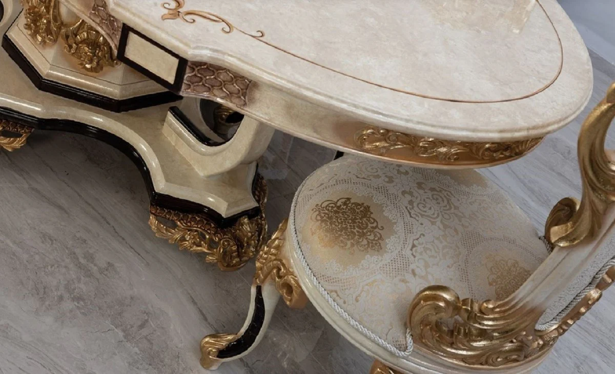 Luxury Baroque Dining Room Chair Set of 8 White / Cream / Beige / Black / Gold - Baroque Style Kitchen Chairs with Pattern - Luxury Dining Room Furniture in Baroque Style - Baroque Dining Room Furniture